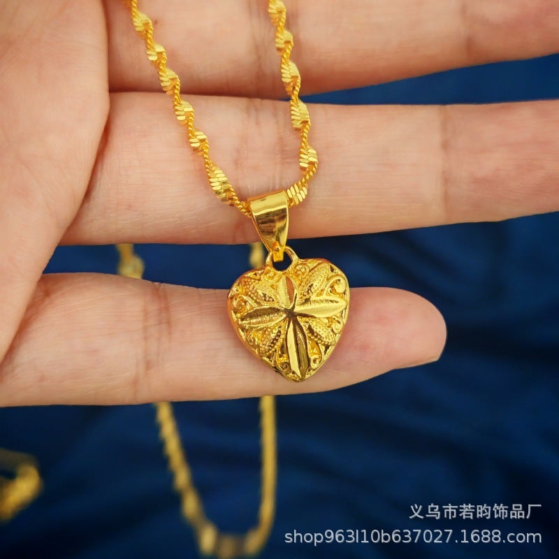 قلادة نسائية من الذهب الرملي الفيتنامي المزيف مجموعة أزياء نسائية قلادة قلب الخوخ المجوفة - Image 1